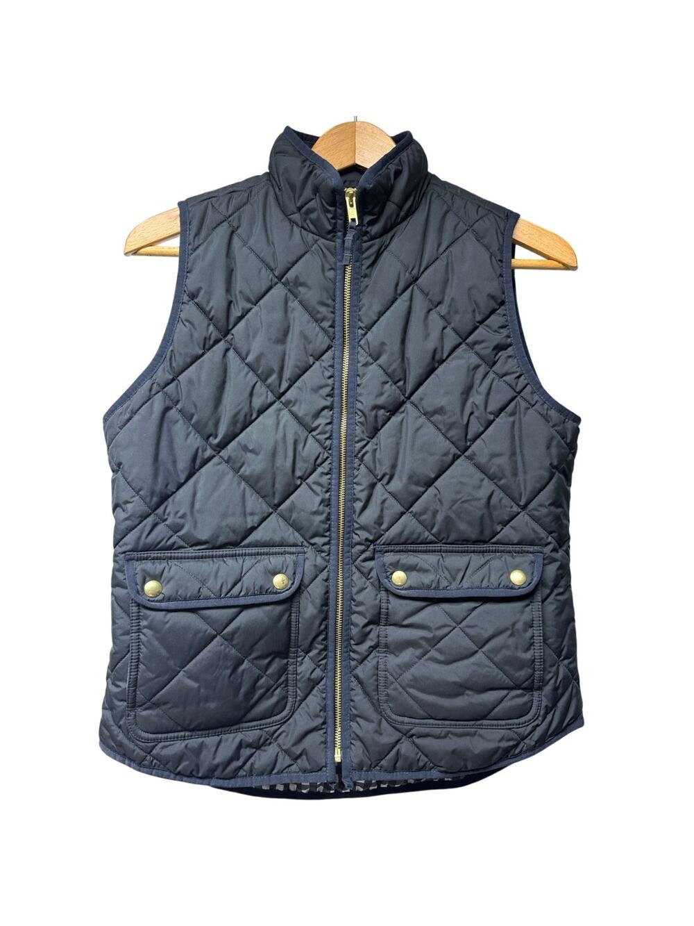 J Crew Black Sleeveless Quilted Puffer Vest Size Small Preppy Equestrian